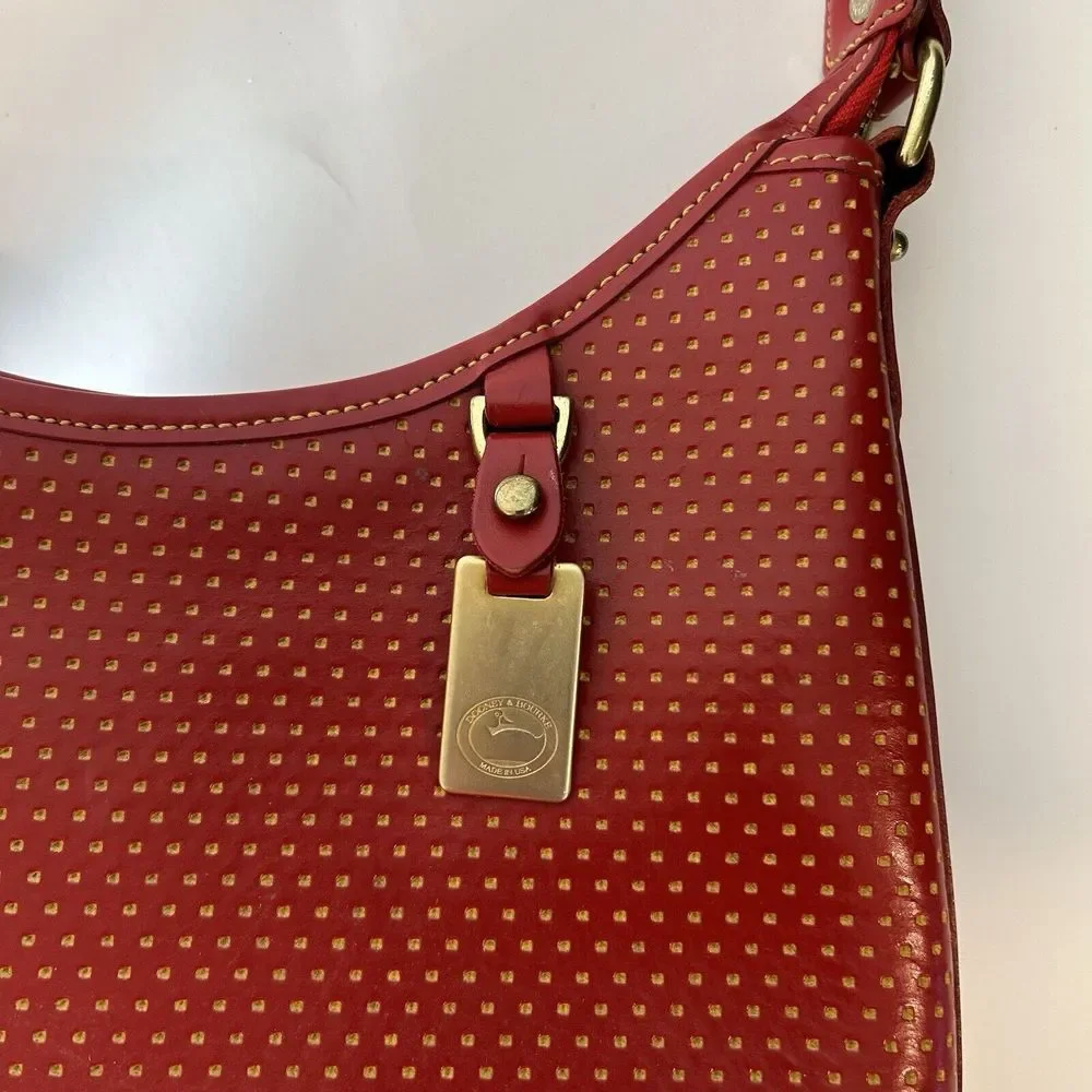 Dooney and Bourke Vintage ZipTop Red Leather Hobo Bag Gold Hardware FootedBottom